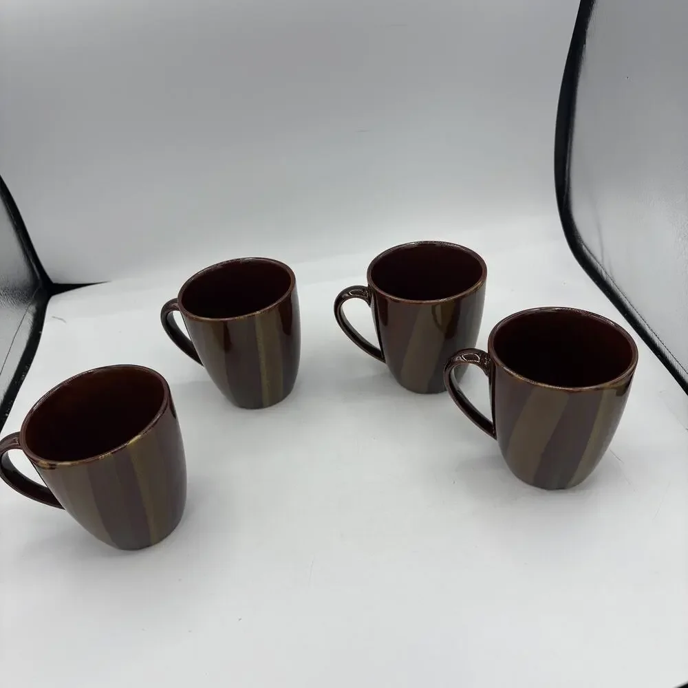 Sango Avanti Brown‎ 4722 Coffee Mugs Set of 4 Swirl Stripe 4